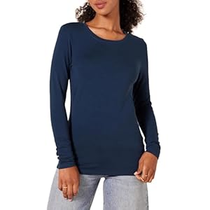 Amazon Essentials T-Shirt à Manches Longues, Col Rond, Coupe Classique (Disponible en Grande Taille) Femme, Bleu Marine, XL