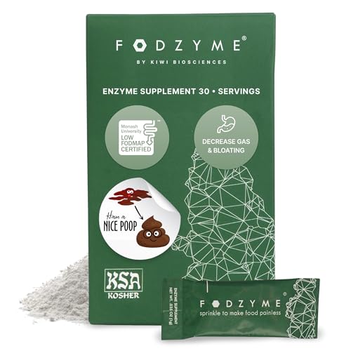 FODZYME On-The-Go Digestive Enzymes for Gut Health Relief for Bloating Gas Constipation Diarrhea Abdominal Pain Low FODMAP 30 Dose