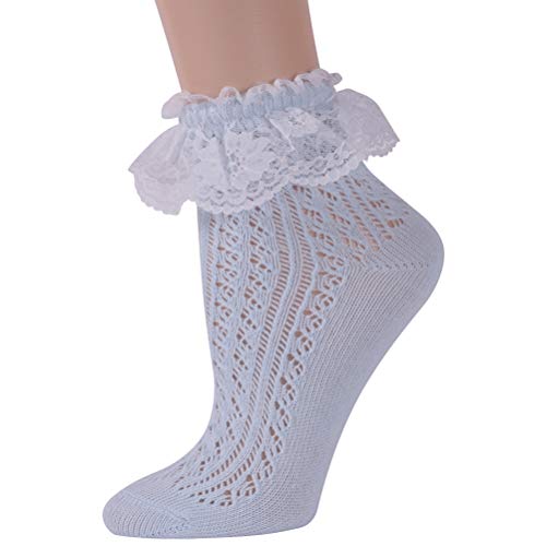 KitNSox Funcat Women's Lace Ruffle Frilly Colorful Floral Cotton Casual Novelty Ankle Socks 4/5/6 Pairs2