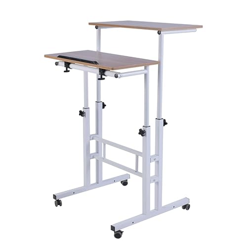 Double Table Adjustable Computer Desk, Mobile Standing Desk with Rolling