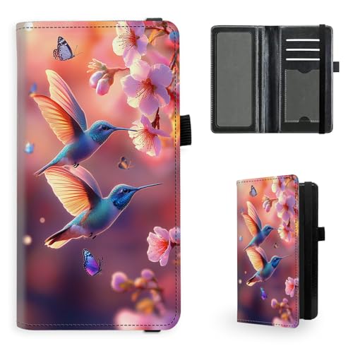 Tudguiloae Checkbook Cover for Men & Women,Pink Garden Hummingbirds