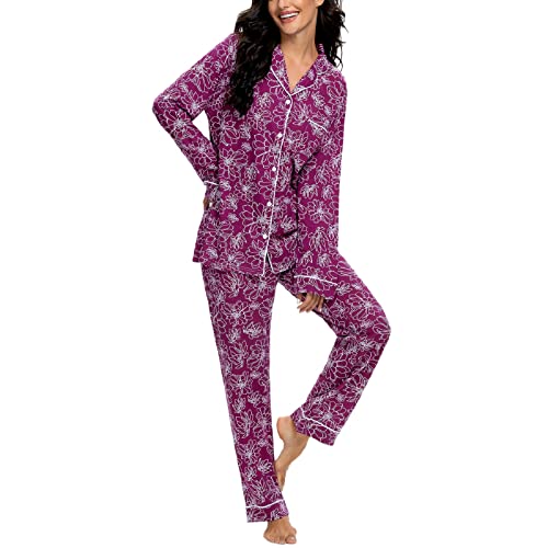 Image of Tugege Pajamas Set Long Sleeve Sleepwear Womens Button Down Nightwear Pj Sets