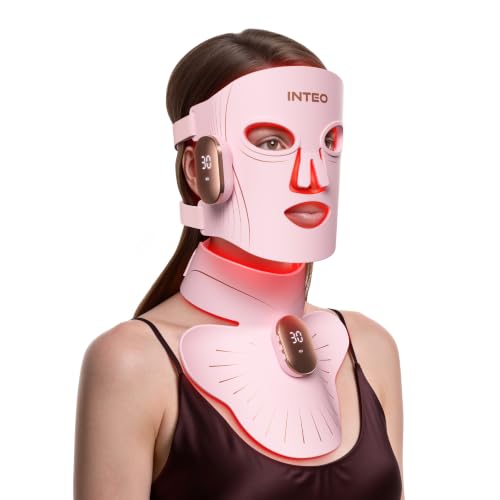 Red Light Therapy Mask for Face & Neck 4 Light Modes 660nm & 850nm Red Infrared LED 2000mAh Cordless LED Face Mask 680 LEDs Hands-Free Anti-Aging Skin Firming Portable Skincare for Home (Pink)