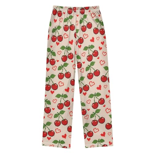 Cherry Love Funny Pattern Cute Pajama Pants, Soft Sleepwear Lounge Pants Pajama Pj Bottoms for 6-14 Years2