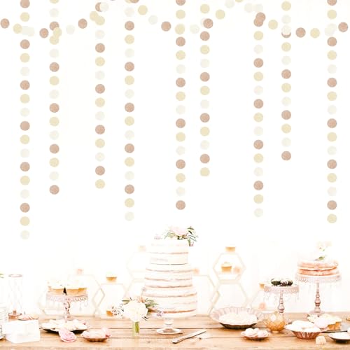 Image of Boho Champagne-Gold Party-Decorations Streamers-Garland - 52ft Fall Rustic Birthday Hanging Paper Banner,Autumn Baby Bridal Showe Neutral Wedding Bachelorette Decor Hugfond