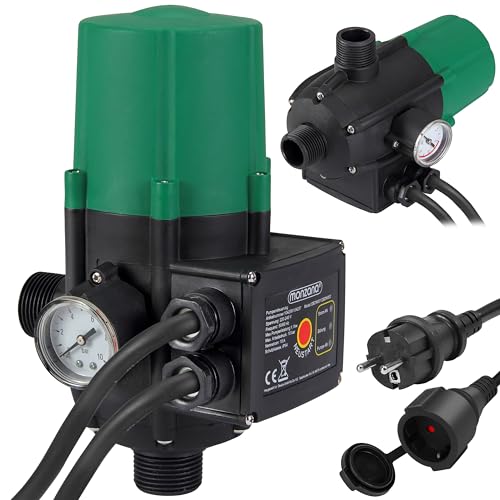 MONZANA® Pumpensteuerung Trockenlaufschutz 10 bar Druckschalter Hauswasserwerk Pumpendruckregler Pumpenschalter Druckwächter Baranzeige mit Kabel