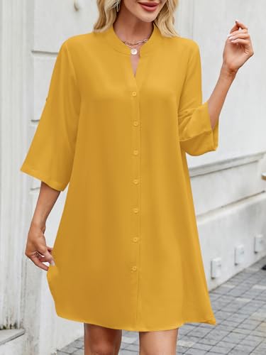 PerZeal Womens Sexy V Neck Button Down Shirt Dresses Summer Short Sleeve Casual Loose Blouses & Button-Down Shifts Cover Ups3