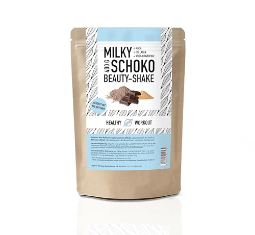BEAUTY SHAKE Milky Chocolate, proteína de suero orgánico + colágeno + batido de proteínas con cacao y maca, con eritritol, sin sucralosa ni aspartamo, proteína de suero de leche de pasto (Beauty