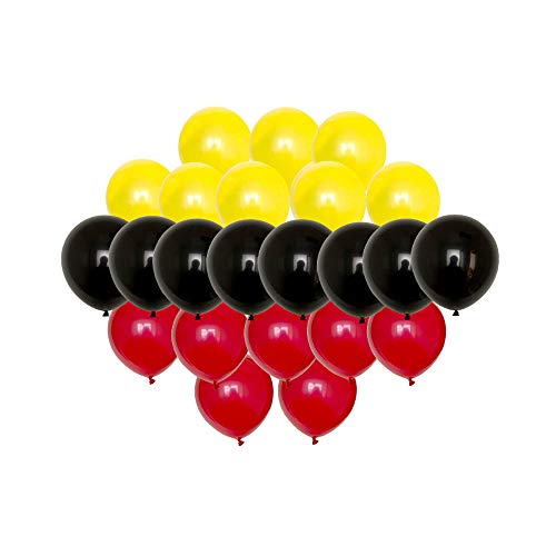30 pcs Mickey Mouse Colors Party Balloon Set Red Yellow Black Round Latex Balloons for Kids Birthday Baby Shower Mickey Theme Party Decoration Supplies Mickey Mouse Balloon (Red Yellow Black)