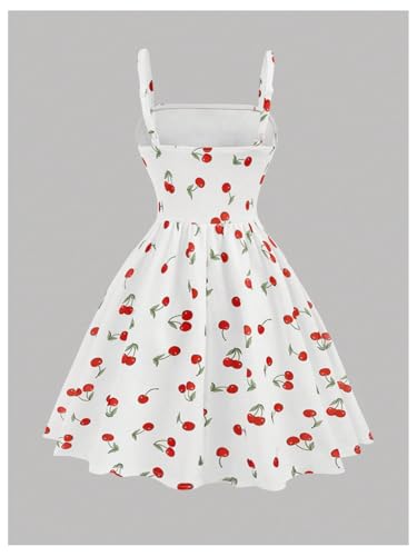 SweatyRocks Girl's Cherry Print A Line Midi Dresses Spaghetti Strap Swing Short Dress2