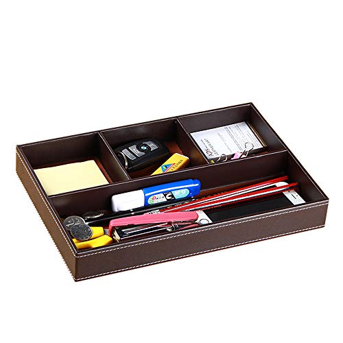 Leather Desktop Stationery Box Storage Box Drawer Storage Box with 4 Compartments Bedside Table Tray Suitable for Office StationeryCardKeyWatchCoinJewelryPhoneRemote Control etc