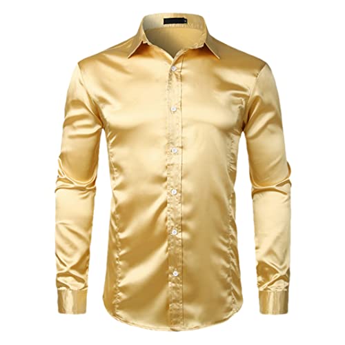 Chemise de smoking en satin pour homme Rfmfkkg jaune manches longues S pour mariage