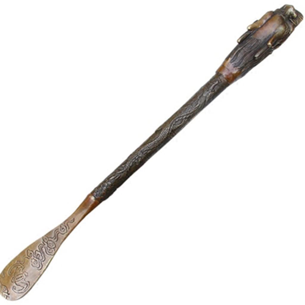 Łyżka do butów z długą rączką, Łyżka do butów dla osób starszych Pomyślny wzór smoka. Czysta miedź 36,46cm
