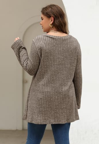 Image of Nemidor Women Plus Size Casual Tunic Top Drawstring V Neck Long Sleeve