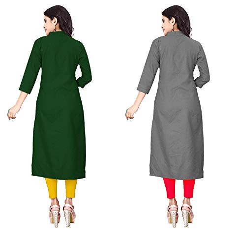 Image of NATEK Women's Cotton Straight Plain Kurtis Combo Pack of 2