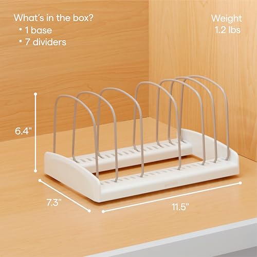 YouCopia StoreMore Bakeware Rack with Tall Steel Wires, Adjustable Pan and Lid Organizer, Classic Edition – White, Alloy Steel & Plastic, 11.5”W x 7.3”D x 6.4”H, Customizable Shelf - Image 5