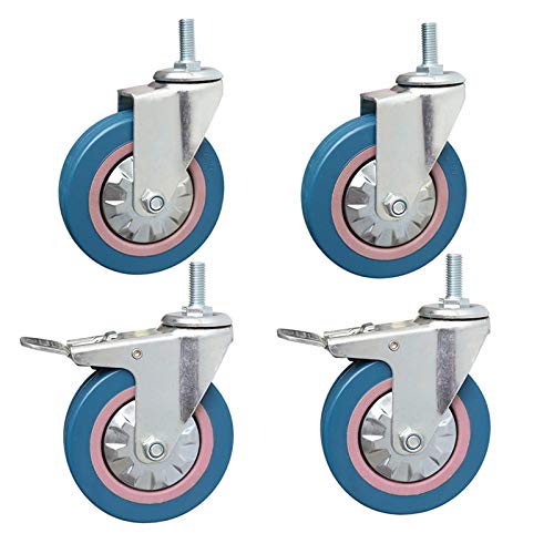 Roulettes pivotantes de 4 pouces avec freins tige filetée charge 320 kg lot de 4