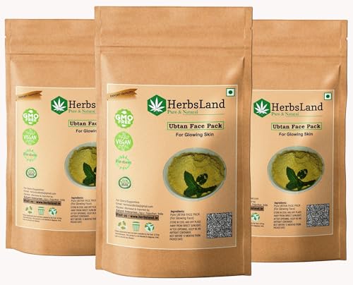 HerbsLand 100% Pure and Natural Ubtan Face Pack Mask with Orange Peel,Kappor,Wheat grass,Jasmine Essential Oil & Kasturi Haldi For Skin | Face Mask | Glowing Skin (300 g)