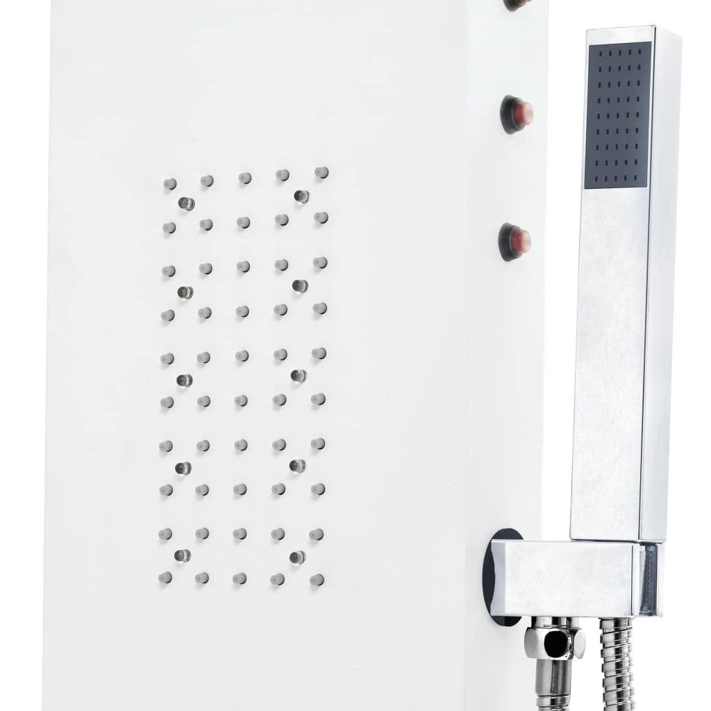 Panel de ducha de aluminio blanco con iluminación LED, sistema de ducha con ducha de lluvia, cascada, ducha de mano y chorros de masaje, columna de ducha Wellness para cuarto de baño, 20 x 44 x 130 cm