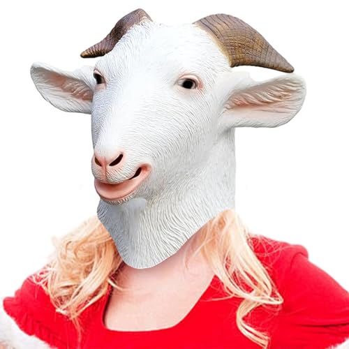 Xoeryoy Masque de chèvre 12 pouces yeux réalistes bois masque animal en latex costume de chèvre complet adulte pour Halloween, Noël, Pâques, carnaval, fêtes costumées