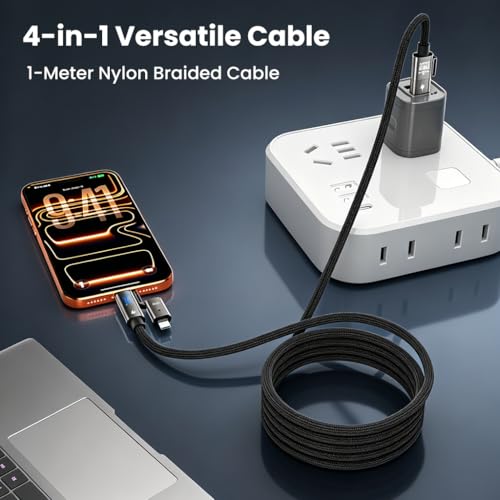 Image of Verilux 4 in 1 Magnetic Type C Cable with Digital Display, PD 240W Type C Cable Fast Charging with 480Mbps Data Sync, USB Charging Cord Combo C /USB /Lighting Port for iPhone 17 /16 /15, Galaxy S26, 1M