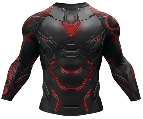 Men's Compression Long Sleeve Sports Tops Printing Undershirts Baselayer Athletic Running T-Shirts Cool Dry Workout Shirts