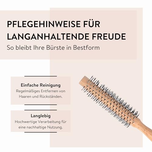 PARSA Beauty Rundbürste 14 mm – Stylingbürste für Volumen und kurzes Haar, Föhnbürste aus Kautschukholz, Ergonomisches Design, Für feines bis mitteldickes Haar, Umweltfreundlich & langlebig