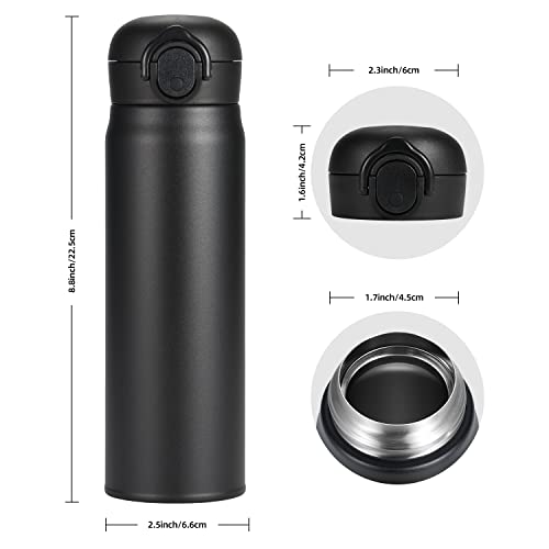 Olerd 17Oz Insulated Water Bottle, Stainless Steel Sport Double Walled Coffee Thermoses, 500Ml Travel Vacuum Thermosflask For Hot & Cold Drinks(Black) #TOP6