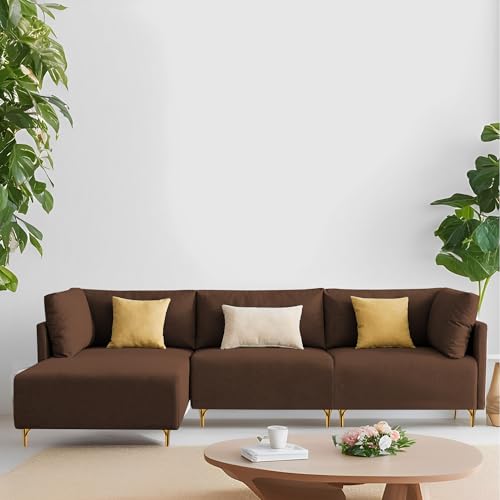 Image of Carina LHS 4 Seater L Shape Sofa Set for Living Room (Brown Fabric) Premium Fabric Sofa