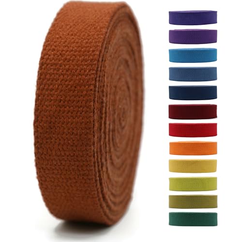 1" & 1.5'' & 2" Cotton Webbing - 5 Yards - 50+ Colors -%100 Natural Cotton - Turkish Woven - Heavy Duty 1 Inch 1.5 Inch 2 Inch Canvas Webbing for Sewing Straps Bag Climbing Indoors Craft DIY 11472