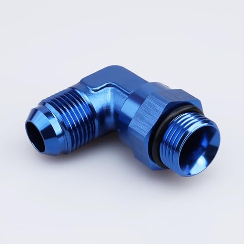 Image of AC PERFORMANCE Blue Aluminum 90 Degree -8 AN Male Flare to -8 AN Male Swivel Fitting Adapter With AN8 O-ring ORB Port