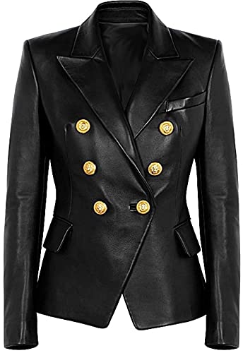 Womens Leather Jacket Lambskin Kim Kardashian Shape Style Coat Prod (BLACK, SMALL)