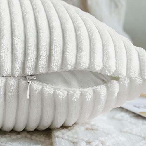 Miulee Decorative Throw Pillow Covers Pack Of 2 Corduroy Soft Soild Pillow Cases Square Pillowcases For Cushion Couch Sofa Bedroom Living Room 18 X 18 Inch, Pure White #TOP2