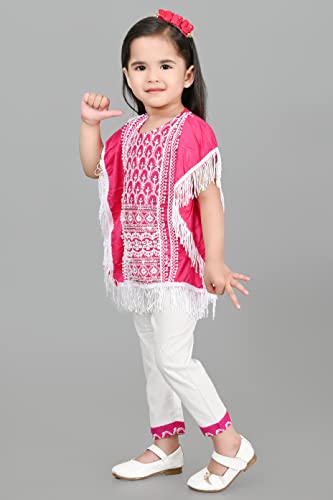 Image of Cotton Casual Embroidered Kaftan Kurta with Pant Set for Girls