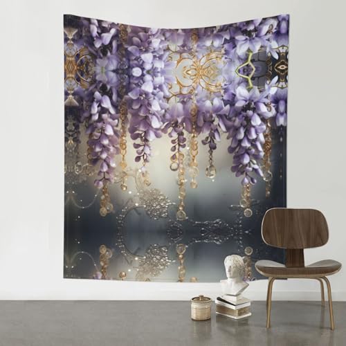 Wandbehang mit violettem Kristall-Blumendruck, geeignet für Schlafzimmer, Schlafsaal oder Picknickdecke usw.