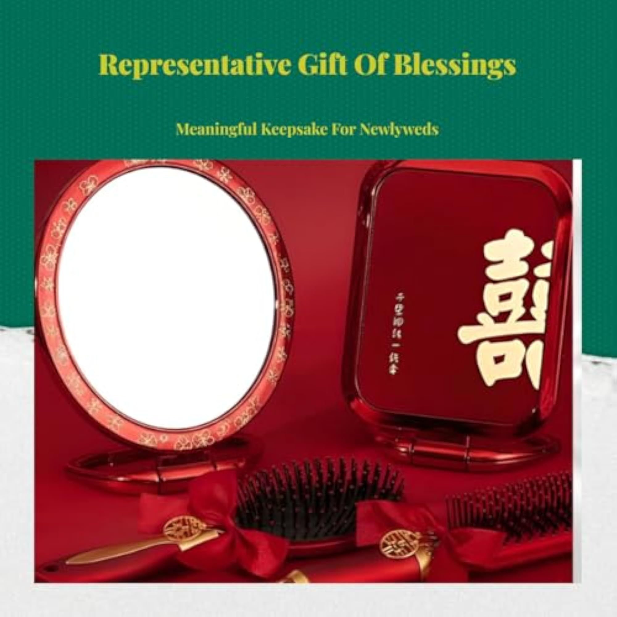 Red Bridal Mirror & Comb Set for Wedding Makeup