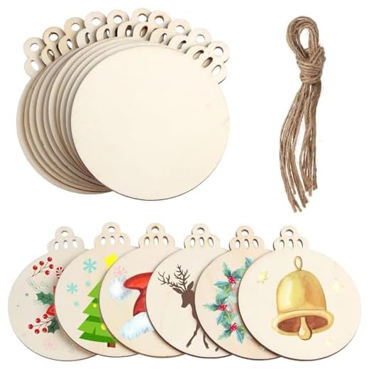 Lifreer 30 piezas de madera natural rodajas redondas bolas en blanco colgantes adornos para bricolaje manualidades decoraciones de árbol de Navidad