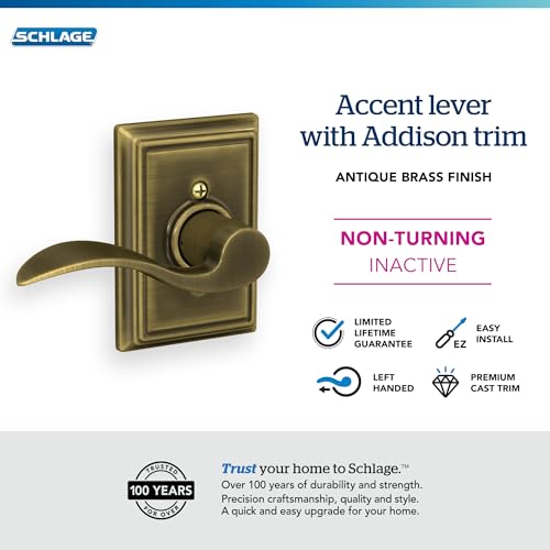 Image of SCHLAGE Accent Lever with Addison Trim Non-Turning Lock in Antique Brass - Left Handed