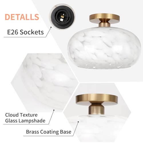 Frideko Home Semi Flush Mount Ceiling Light Fixture - Upgraded Larger Hallway Light Fixtures Globe Glass Close To Ceiling Lamp Gold Modern Light Fixtures Ceiling For Bedroom Bathroom Entryway Kitchen thumb #2