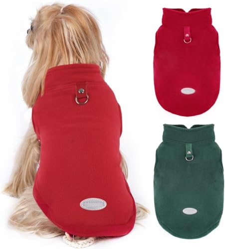 Image of 2Pack Fleece Dog Sweater Vest with Leash Ring Pullover Dog Clothes Sweaters for Small to Large Dogs with Reflective Strip Puppy Clothes Sweater Soft Lightweight Jacket for Fall /Spring /Winter