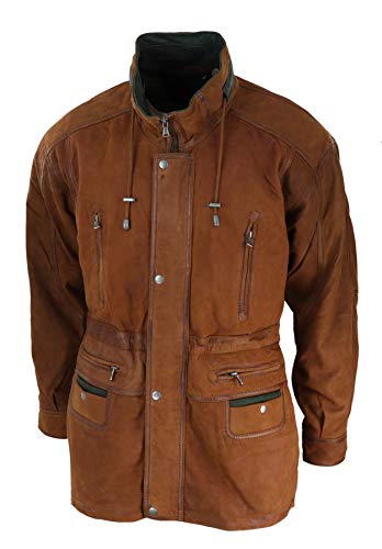 Mens Suede Genuine Safari Jacket Hunting Duffle Parka 3/4 Coat Classic Leather2