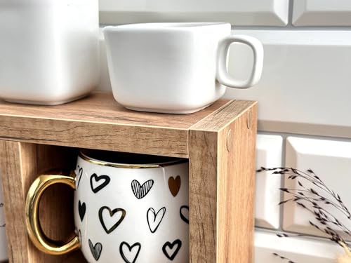 Image of Hamdan Collection Wall Mounted Mug Shelf - Coffee Cup Storage - Kitchen Wall Rack - Floating Cup Organizer - Rustic Coffee Bar Shelf (SQ 9 Compartment)
