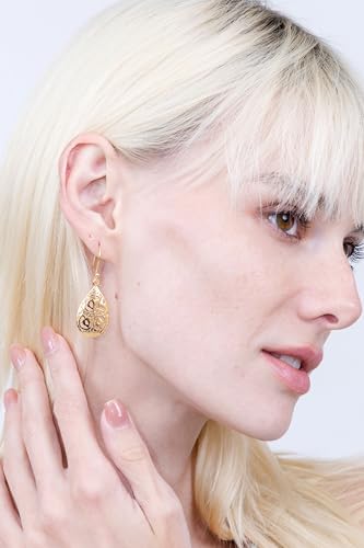 Hoops & Loops 925 Sterling Silver Teardrop Filigree Dangle Hook Earrings for Women, Silver, Yellow and Rose Gold Flashed Sterling Silver4