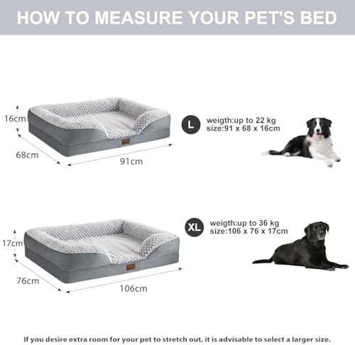 HUEIFY Large Dog Bed,Orthopedic Dog Couch Beds for Large Dogs, Washable Waterproof Dog Bed with Thick Egg Crate Foam, Large Pet Sofa Bed with Washable Removable Cover and Anti-Slip Bottom, Grey - 5