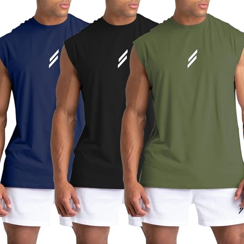 LSLXYWZX Men's Tank Tops 3 Pack Sleeveless Workout Mesh Material
