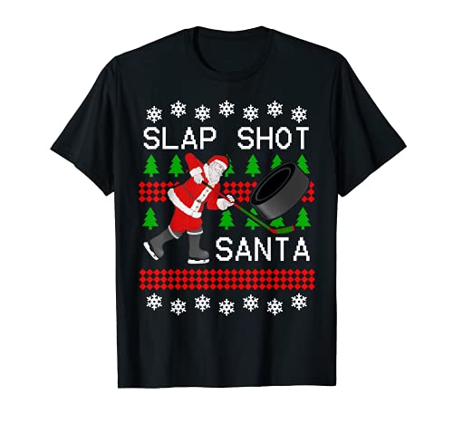 Slap Shot Santa Hockey Regalo Navidad Oficina Fiesta Navidad Camiseta