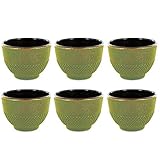 6 Chinese cast iron tea cups 15 cl - green & bronze