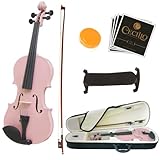 Mendini 1/4 MV-Pink Solid Wood Violin with Hard Case, Shoulder Rest, Bow, Rosin and Extra Strings