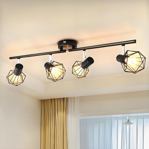 Sweier faretti soffitto orientabili, lampadario faretti con 4 Attacco E14,lampada da soffitto retrò, applique soffitto per Cucina, Soggiorno, Camera da Letto,neri(Senza Lampadina)
