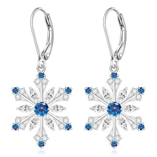 Snowflake Earrings for Women Sterling Silver Christmas Snowflake Earrings Dangle Drop Winter Holiday Jewelry Leverback Christmas Gifts